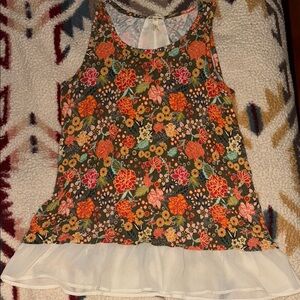 Matilda Jane Floral Tank Top with Sheer Ruffle Hem Detail